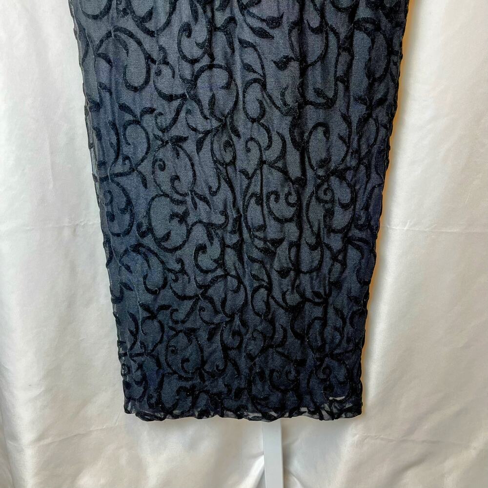 VTG Bari Jay Y2K Black Burnout Velvet Sheer Waist Maxi Dress XS Gothic Vamp 90s - Picture 7 of 8